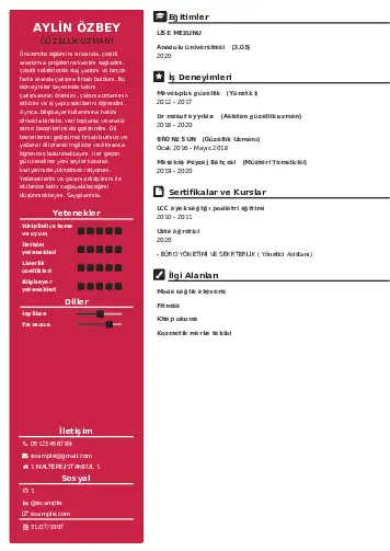 Güzellik Uzmanı Cv Örnekleri  cv indir